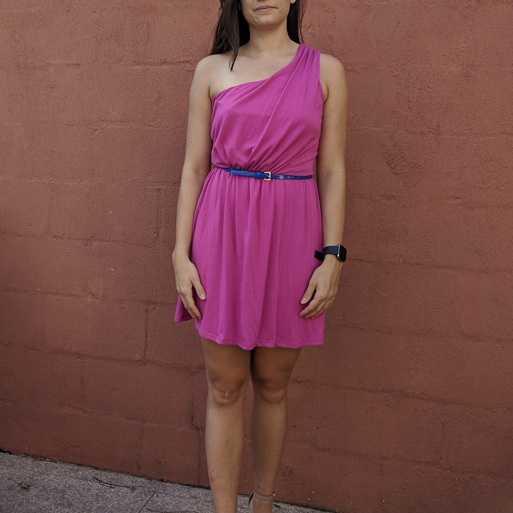 One shoulder Pink Dress